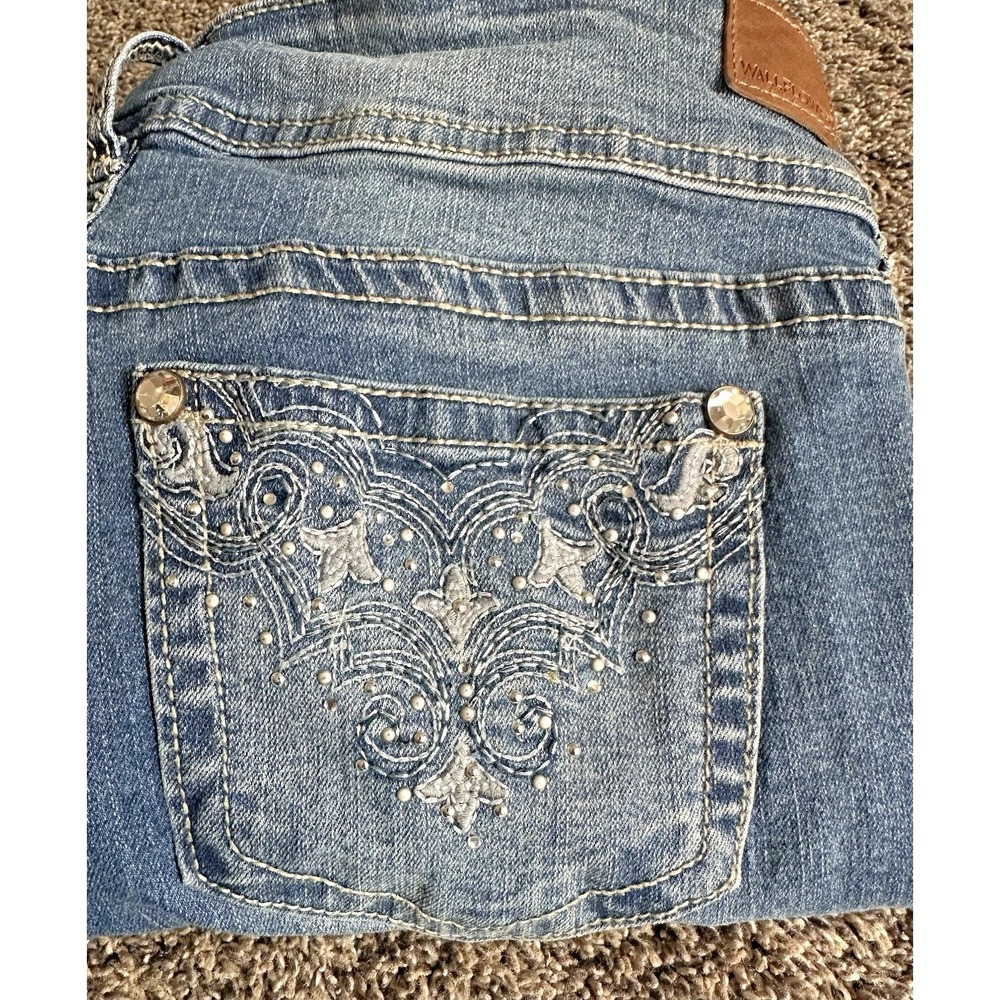 WallFlower Jeans Size 7 Blue Denim Bootcut Embellished Flap Pocket Western